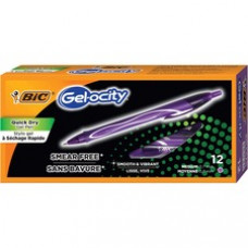 BIC Gel-ocity 0.7mm Quick Dry Gel Pen - Medium Pen Point - 0.7 mm Pen Point Size - Retractable - Purple Gel-based Ink - 1 Dozen