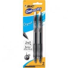BIC Gel Retractable Pens - Medium Pen Point - 0.7 mm Pen Point Size - Refillable - Black Gel-based Ink - Translucent Barrel - 2 / Pack