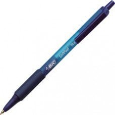 BIC SoftFeel Retractable Ball Pens - Fine Pen Point - Blue - Blue Rubber Barrel - 12 / Dozen