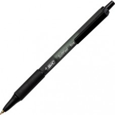 BIC SoftFeel Retractable Ball Pens - Fine Pen Point - Black - Black Rubber Barrel - 12 / Dozen