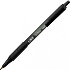 BIC SoftFeel Retractable Ball Pens - Medium Pen Point - Black - Black Rubber Barrel - 12 / Dozen