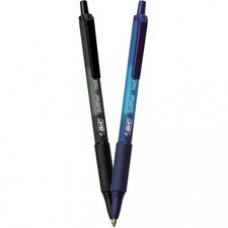 BIC SoftFeel Retractable Ball Pens - Medium Pen Point - 1 mm Pen Point Size - Assorted, Black, Blue, Red - Assorted Rubber Barrel - Brass Tip - 36 / Box