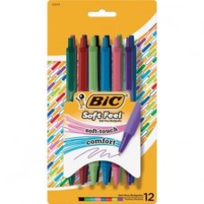 BIC SoftFeel Ball Pen - Medium Pen Point - 1 mm Pen Point Size - Retractable - Assorted, Black, Blue, Red - 12 / Pack