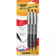 BIC Atlantis Retractable Ballpoint Pen - Bold Pen Point - 1.6 mm Pen Point Size - Refillable - Black Oil Based Ink - Black Barrel - 3 / Pack