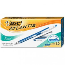 BIC Atlantis Exact Fine Point Ball Pen - Fine Pen Point - Blue - Blue, White Barrel - 12 / Dozen