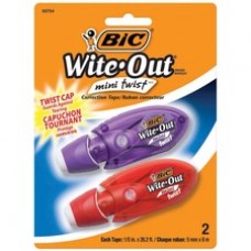 BIC Wite-Out Mini Correction Tape 2-pack - 0.20" Width x 19.67 ft Length - 1 Line(s) - White Tape - Micro White Dispenser - Odorless, Flexible Tip, Non-refillable, Protective Cover - 2 / Pack - White