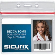 SICURIX Sealable ID Badge Holder - Horizontal - Vinyl - 50 / Pack - Clear