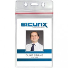 SICURIX Sealable ID Badge Holder - Vertical - Vinyl - 50 / Pack - Clear
