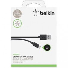 Belkin Tangle Free Micro USB ChargeSync Cable - 4 ft USB Data Transfer Cable for Speaker, Smartphone, Notebook, Tablet - First End: 1 x Type A Male USB - Second End: 1 x Type B Male Micro USB - Black - 1 Pack