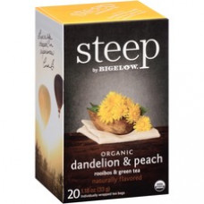 Bigelow Organic Dandelion & Peach Rooibos & Green Tea Herbal Tea, Green Tea Bag - 1.2 oz - 20 Teabag - 20 / Box