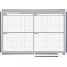 MasterVision MasterVision Dry-erase 4-month Planner - Monthly - 4 Month - 36" x 24" - Wall Mountable - White, Silver - Aluminum, Porcelain - Accessory Tray, Magnetic, Dry Erase Surface, Scratch Resistant, Ghost 