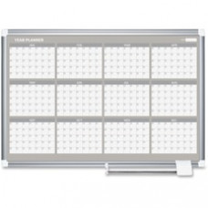MasterVision 36" 12-month Calendar Planning Board - Monthly, Yearly - 1 Year - Wall Mountable - White - Aluminum - Magnetic, Dry Erase Surface, Durable, Reference Calendar, Accessory Tray, Scratch Resistant, 