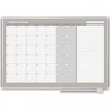 MasterVision MasterVision 3' Magnetic Gold Monthly Planner - Monthly, Weekly, Daily - Wall Mountable - White, Silver - Aluminum - Dry Erase Surface, Write on/Wipe off, Magnetic, Scratch Resistant, Ghost Resistant, Accessory Tray