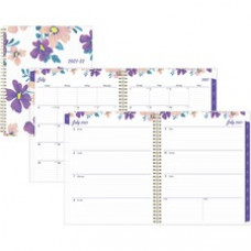 Blue Sky Preppy Floral Purple Academic Weekly/Monthly Planner - Academic - Weekly, Monthly - 12 Month - July - June - 1 Month, 1 Week Double Page Layout - 8 1/2