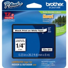 Brother P-touch TZe Laminated Tape Cartridges - 1/4" Width x 26 ft Length - White - 1 Each