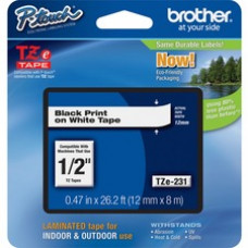 Brother P-touch TZe Laminated Tape Cartridges - 15/32" Width x 26 1/4 ft Length - Rectangle - White - 1 Each