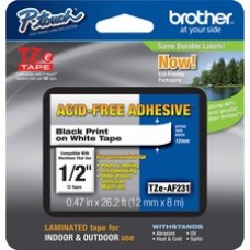 Brother Adhesive Acid-free TZ Tape - 15/32" Width x 26 1/4 ft Length - Thermal Transfer - White - 1 Each