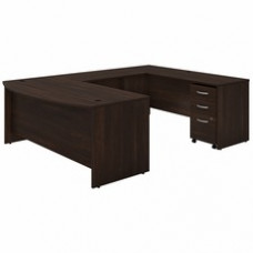 Bush Furniture Studio C Black Walnut Desk - 3 x File, Box Drawer(s) - 4 Door(s) - Finish: Black Walnut, Thermofused Laminate (TFL)