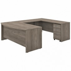Bush Furniture Studio C Collection Desk - 3 x File, Box Drawer(s) - 4 Door(s) - Finish: Thermofused Laminate (TFL), Modern Hickory