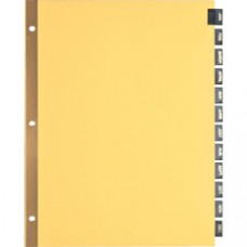 Business Source Monthly Black Leather Tab Index Dividers - 12 Printed Tab(s) - Month - January-December - 8.5" Divider Width x 11" Divider Length - Letter - 3 Hole Punched - Buff Paper 