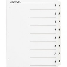 Business Source Table of Content Quick Index Dividers - Printed Tab(s) - Digit - 1-8 - 8 Tab(s)/Set - 8.5