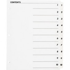Business Source Table of Content Quick Index Dividers - Printed Tab(s) - Digit - 1-10 - 10 Tab(s)/Set - 8.5