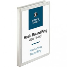 Business Source Round-ring View Binder - 1/2" Binder Capacity - Letter - 8 1/2" x 11" Sheet Size - 125 Sheet Capacity - Round Ring Fastener(s) - 2 Internal Pocket(s) - Polypropylene - White - Sturdy, Non-glare, Exposed 