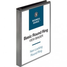 Business Source Round-ring View Binder - 1" Binder Capacity - Letter - 8 1/2" x 11" Sheet Size - 225 Sheet Capacity - Round Ring Fastener(s) - 2 Internal Pocket(s) - Polypropylene - Black - 1 / Each