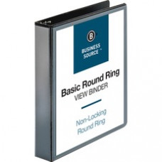 Business Source Round-ring View Binder - 1 1/2" Binder Capacity - Letter - 8 1/2" x 11" Sheet Size - 350 Sheet Capacity - Round Ring Fastener(s) - 2 Internal Pocket(s) - Polypropylene - Black - 1 / Each