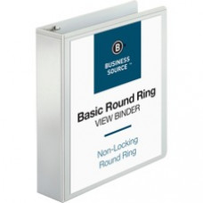 Business Source Round-ring View Binder - 2" Binder Capacity - Letter - 8 1/2" x 11" Sheet Size - 475 Sheet Capacity - Round Ring Fastener(s) - 2 Internal Pocket(s) - Polypropylene - White - 1 / Each