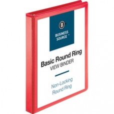 Business Source Round Ring Binder - 1" Red