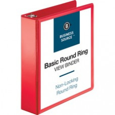 Business Source Round Ring Binder - 2" Binder Capacity - Round Ring Fastener(s) - 2 Internal Pocket(s) - Red - 1 Each