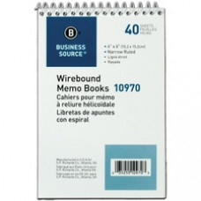 Business Source Wirebound Memo Books - 40 Sheet(s) - Wire Bound - 4" x 6" Sheet Size - White Sheet(s) - 12 / Dozen