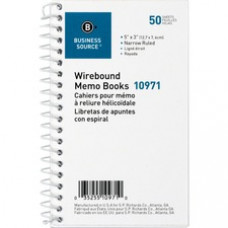 Business Source Side Wirebound Ruled Memo Book - 50 Sheet(s) - Wire Bound - 3