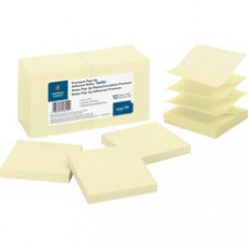 Business Source Reposition Pop-up Adhesive Notes - 3" x 3" - Square - Yellow - Removable, Repositionable, Solvent-free Adhesive - 12 / Pack