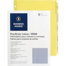 Business Source Buff Stock Ring Binder Indexes - 5 x Divider(s) - Blank Tab(s) - 5 Tab(s)/Set2" Tab Width - 8.5" Divider Width x 11" Divider Length - Letter - 3 Hole Punched - Buff Buff Paper Divider - Clear Tab(s) - 50 / 