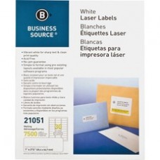 Business Source Bright White Premium-quality Address Labels - Permanent Adhesive - 1" Width x 2 5/8" Length - Rectangle - Laser, Inkjet - White - 30 / Sheet - 250 Total Sheets - 7500 / Pack