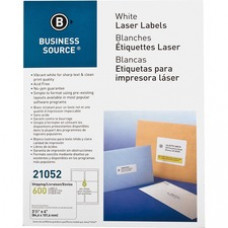 Business Source Bright White Premium-quality Address Labels - Permanent Adhesive - 3 1/3" Width x 4" Length - Rectangle - Laser, Inkjet - White - 6 / Sheet - 100 Total Sheets - 600 / Pack