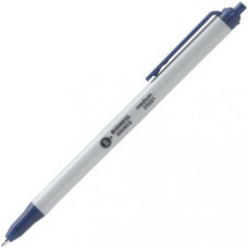 Business Source Retractable Ballpoint Pens - Medium Pen Point - Blue - Gray Barrel - 12 / Dozen