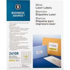 Business Source Address Laser Labels - Permanent Adhesive - 1/2" Width x 1 3/4" Length - Rectangle - Laser - White - 80 / Sheet - 100 Total Sheets - 8000 / Pack