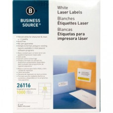 Business Source Bright White Premium-quality Shipping Labels - Permanent Adhesive - 2" Width x 4" Length - Rectangle - Laser, Inkjet - White - 10 / Sheet - 100 Total Sheets - 1000 / Pack