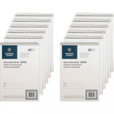 Business Source Wirebound Steno Notebook - 60 Sheets - Wire Bound - 15 lb Basis Weight - 6" x 9" - White Paper - 12 / Pack
