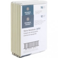 Business Source Wirebound Steno Notebook - 70 Sheets - Wire Bound - 15 lb Basis Weight - 6