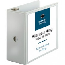 Business Source Basic D-Ring White View Binders - 5" Binder Capacity - D-Ring Fastener(s) - Polypropylene - White - 2.10 lb - 1 / Each