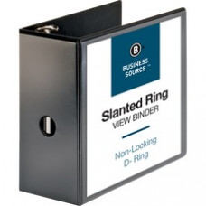 Business Source Basic D-Ring View Binders - 5" Binder Capacity - Letter - 8 1/2" x 11" Sheet Size - D-Ring Fastener(s) - Polypropylene - Black - 1 / Each