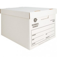 Business Source Quick Setup Medium-Duty Storage Box - External Dimensions: 12" Width x 15" Depth x 10"Height - Media Size Supported: Legal, Letter - Lift-off Closure - Medium Duty - Stackable - White - For File - 