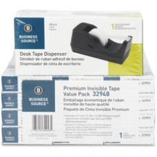 Business Source Invisible Tape Dispenser Value Pack - 0.75" Width x 83.33 ft Length - 1" Core - Acetate - Photo-safe - Dispenser Included - Desktop Dispenser - 12 / Pack - Clear