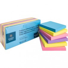 Business Source 3x3 Extreme Colors Adhesive Notes - 100 - 3" x 3" - Square - Assorted - Repositionable, Solvent-free Adhesive - 12 / Pack