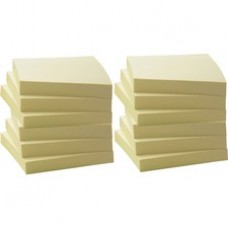 Business Source Yellow Adhesive Notes - 3" x 3" - Square - Unruled - Yellow - Self-adhesive, Removable - 12 / Pack