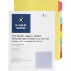 Business Source Insertable Tab Ring Binder Indexes - 8 Blank Tab(s)1.50" Tab Width - 8.5" Divider Width x 11" Divider Length - Letter - 3 Hole Punched - Multicolor Tab(s) - 8 / Set